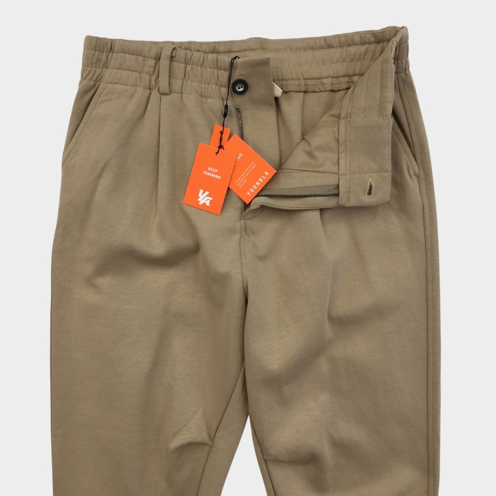 YoungLA Mens Pleated Chino Jogger Pants Khaki Tan Elastic Waist Size 30L